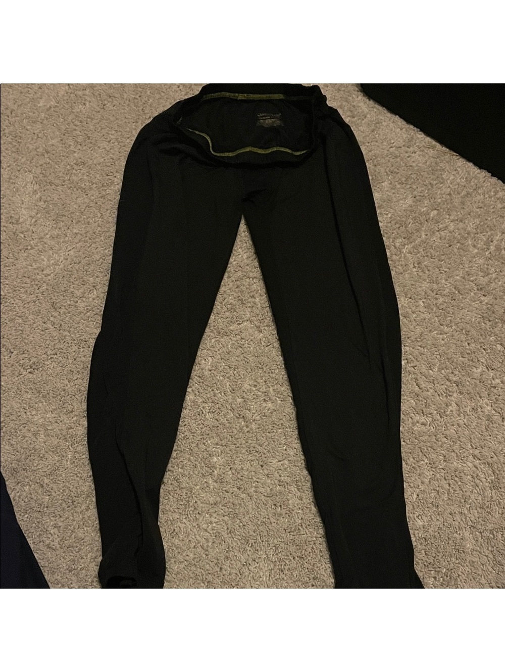 Size L Kids Cuddl Duds Black Leggings with Green Stitching - base layer or PJs